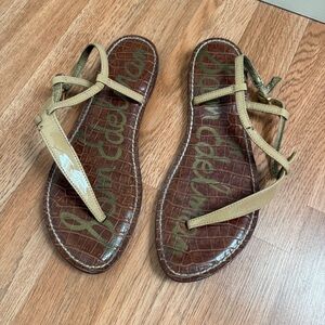 Sam Edelman Nude Tan Strappy Leather Gigi Thong Sandals, Size 8M